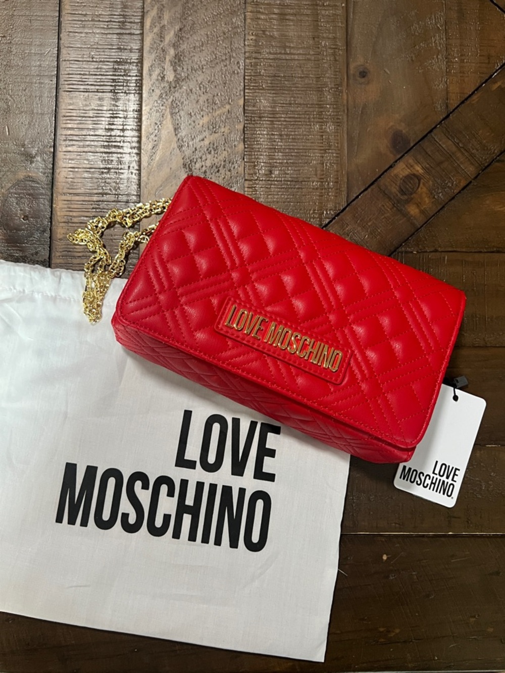 Love Moschino Quilted Red Crossbody with Gold Chain NWT